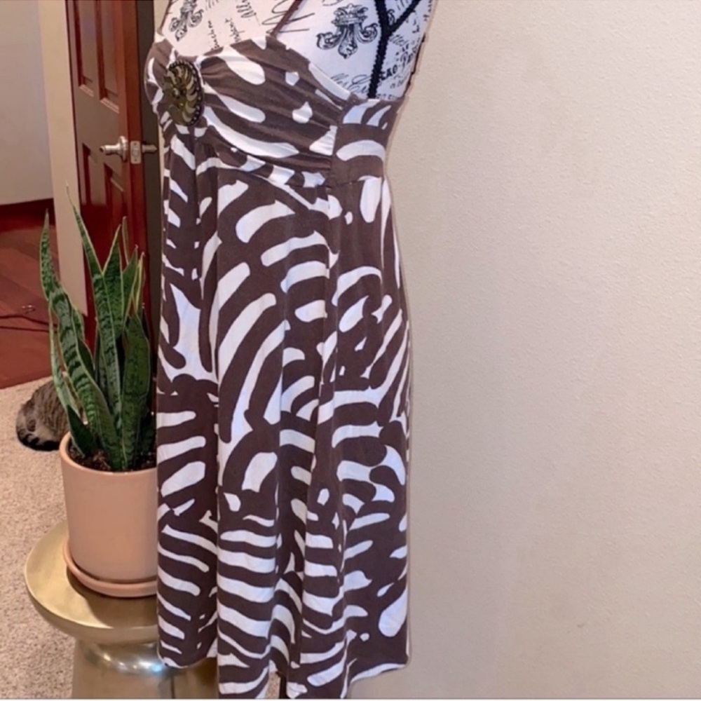 Nine West tropical strappy dress (S) brown/ivory jersey metallic - Picture 5 of 7